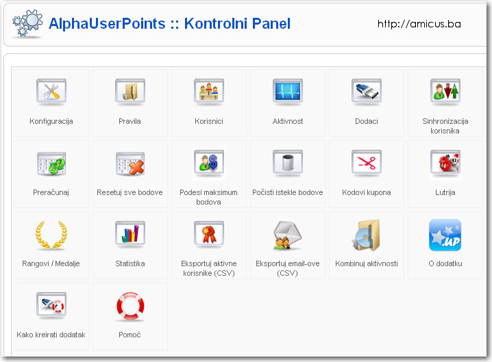 AlphaUserPoints control panel