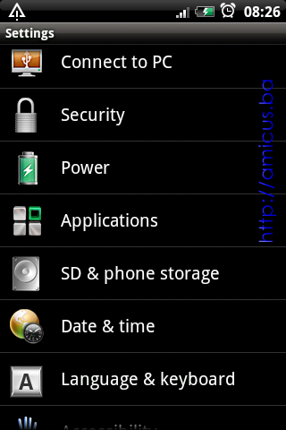 Settings ekran