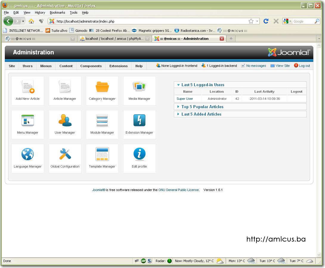 Joomla 1.6.1. administracija