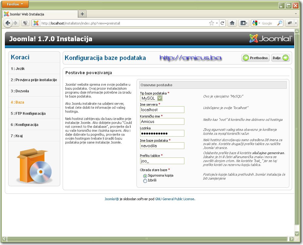 Postavke MySQL baze