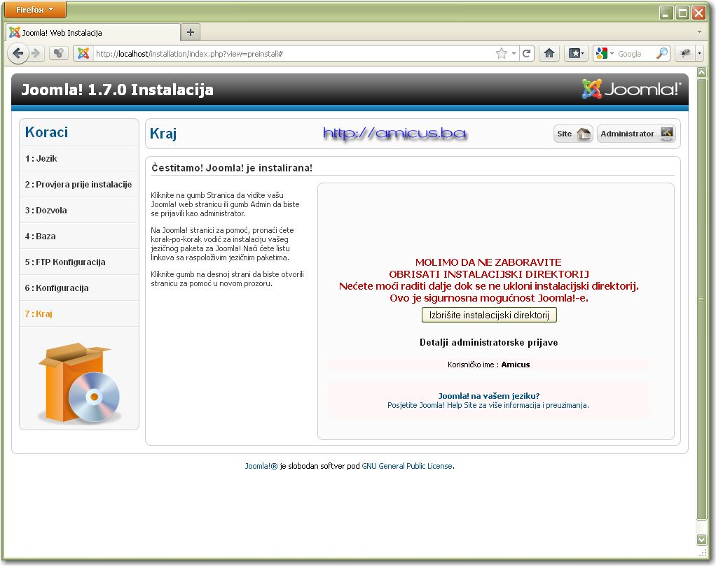 Izbrisati instalacioni direktorij