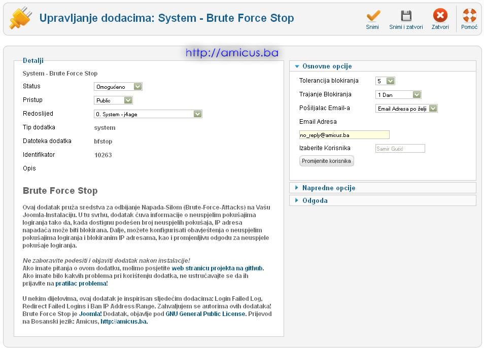 Brute force stop plugin konfiguracija