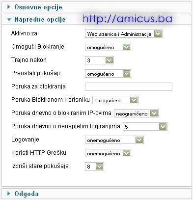 Napredne opcije Brute force stop dodatka