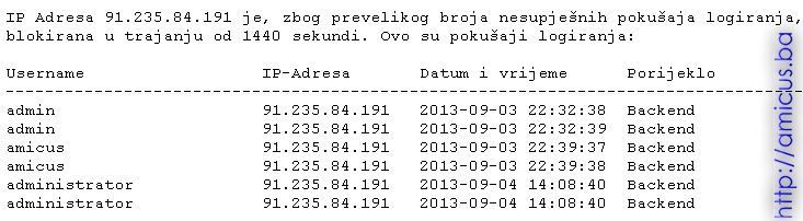 Email obavijest o blokiranju