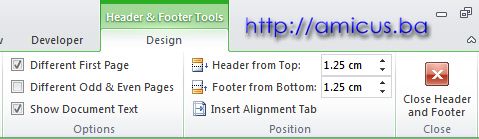 Header and footer tools