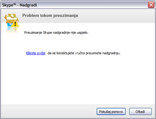 Skype update - Pokušajte ponovo