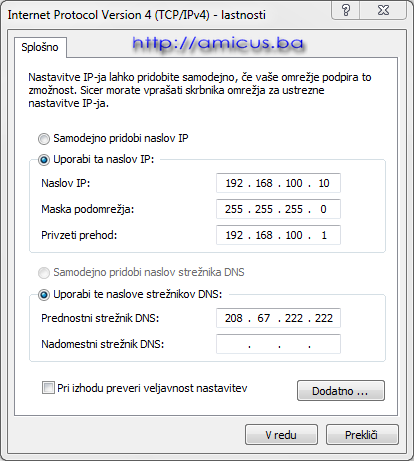 TCP IPv4 konfiguracija