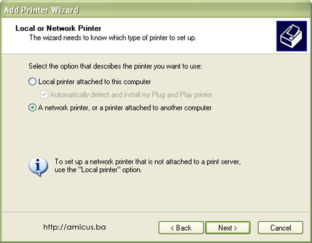Izabrati network printer