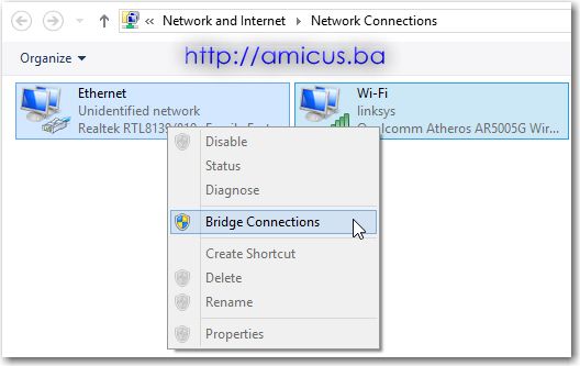 Windows 8 bridging menu